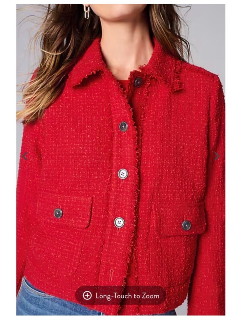 J. Jill Red Tweed Button-Front Jacket
